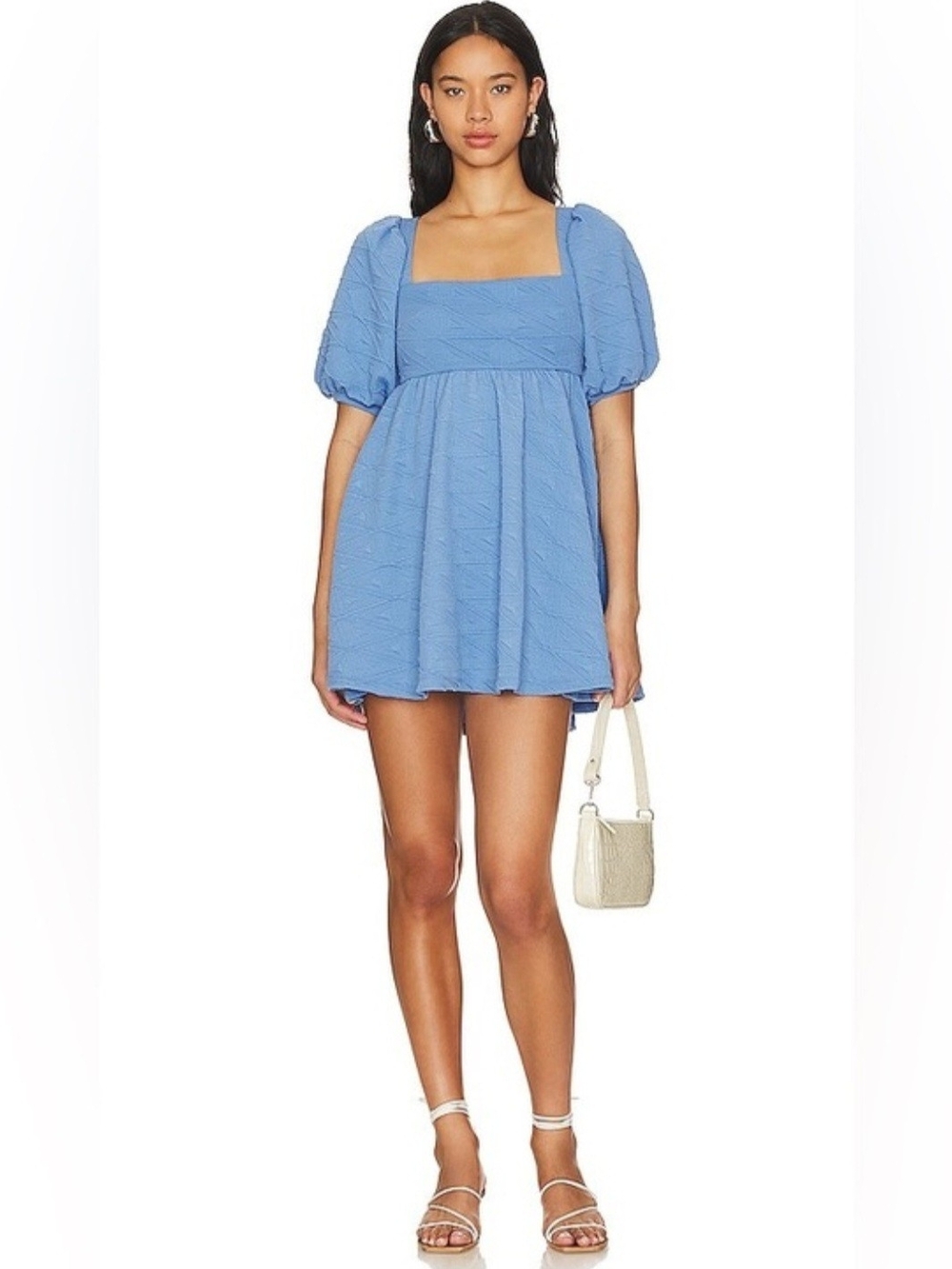 Free People Violet Mini Dress Blue Textured Puff Sleeve(S)